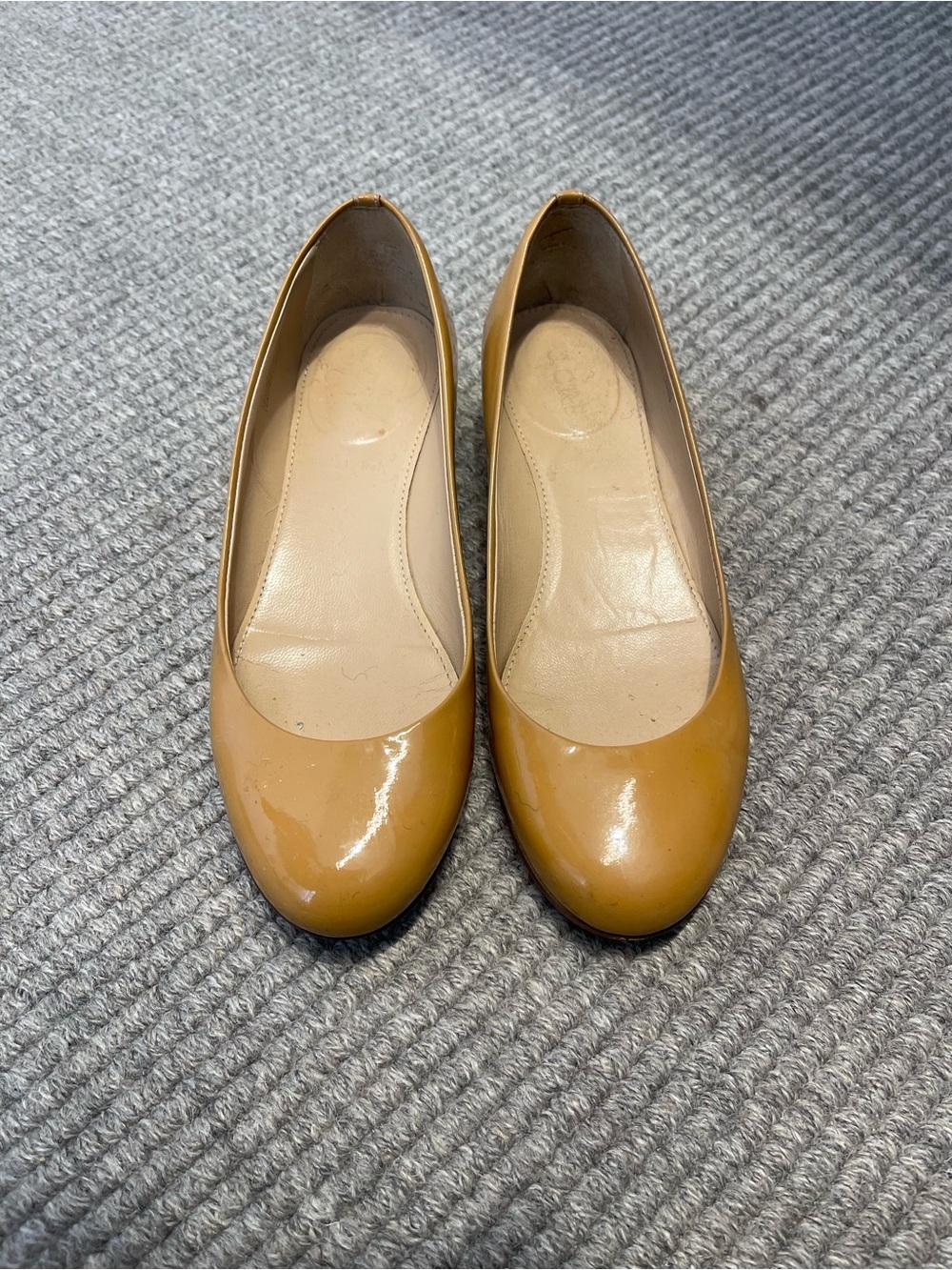 J. Crew Glossy Tan Patent Ballet Flats